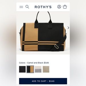 Rothy’s Weekender Bag in camel and black. NWT!